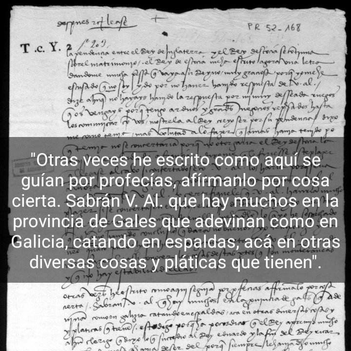 En 1499, nunha carta dirixida aos Reis Católicos, Pedro de Ayala, na altura embaixador en #Inglaterra, fai esta referencia ás prácticas adiviñatorias que observou en #Gales e que lle lembran poderosamente ás realizadas en #Galiza.

🔄 Do Twitter de @BurriezaMateos, vía @FCMart1n.