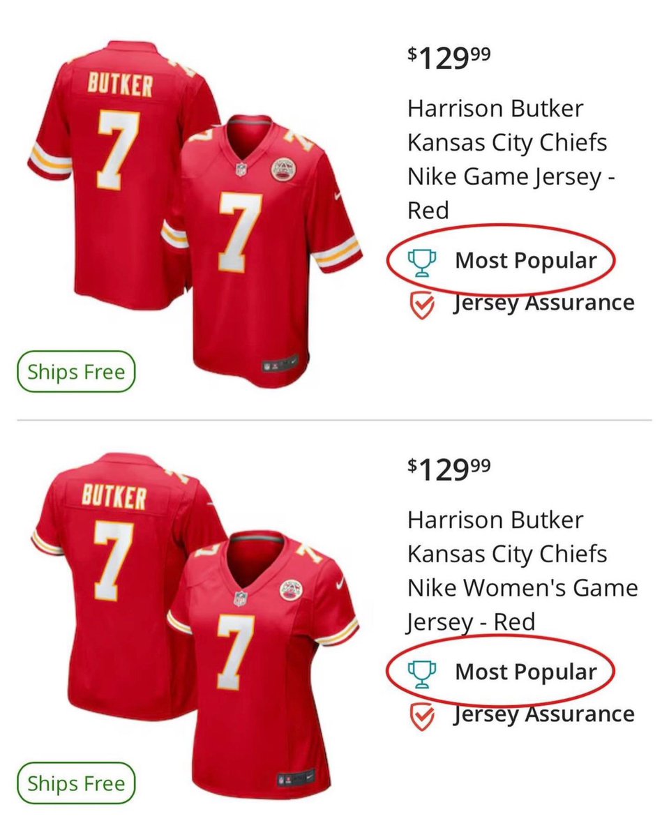 𝗧𝗥𝗘𝗡𝗗𝗜𝗡𝗚: #Chiefs K Harrison Butker’s jersey sales have exploded following the speech he gave a few days ago. His jersey is among the most popular.