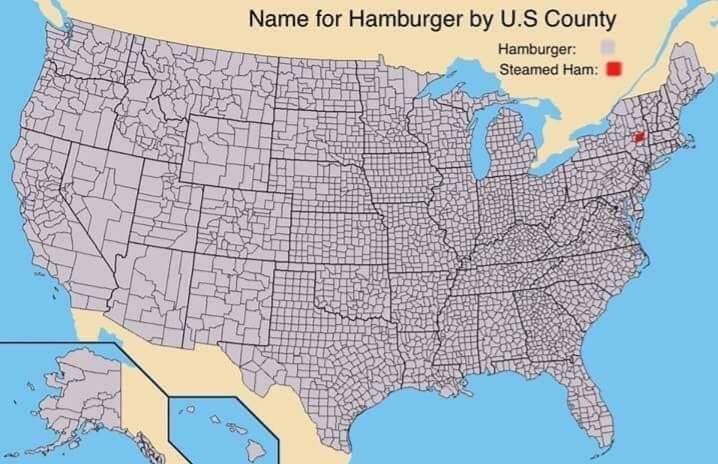 The name for hamburger by US county