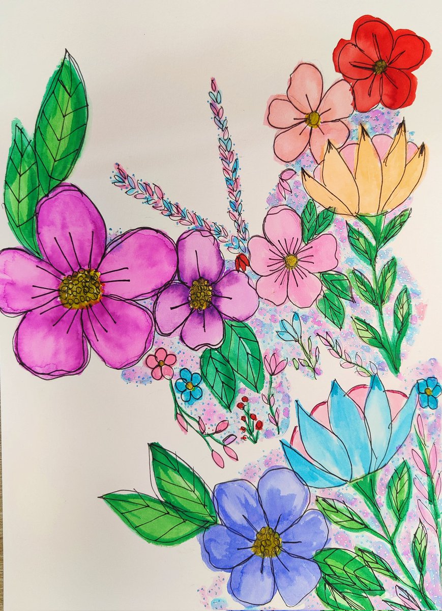 Fun evening! #art #artist #artwork #draw #drawing #liner #fineliner #pretty #artwork #watercolour #painting #butterfly #flowers #floral
