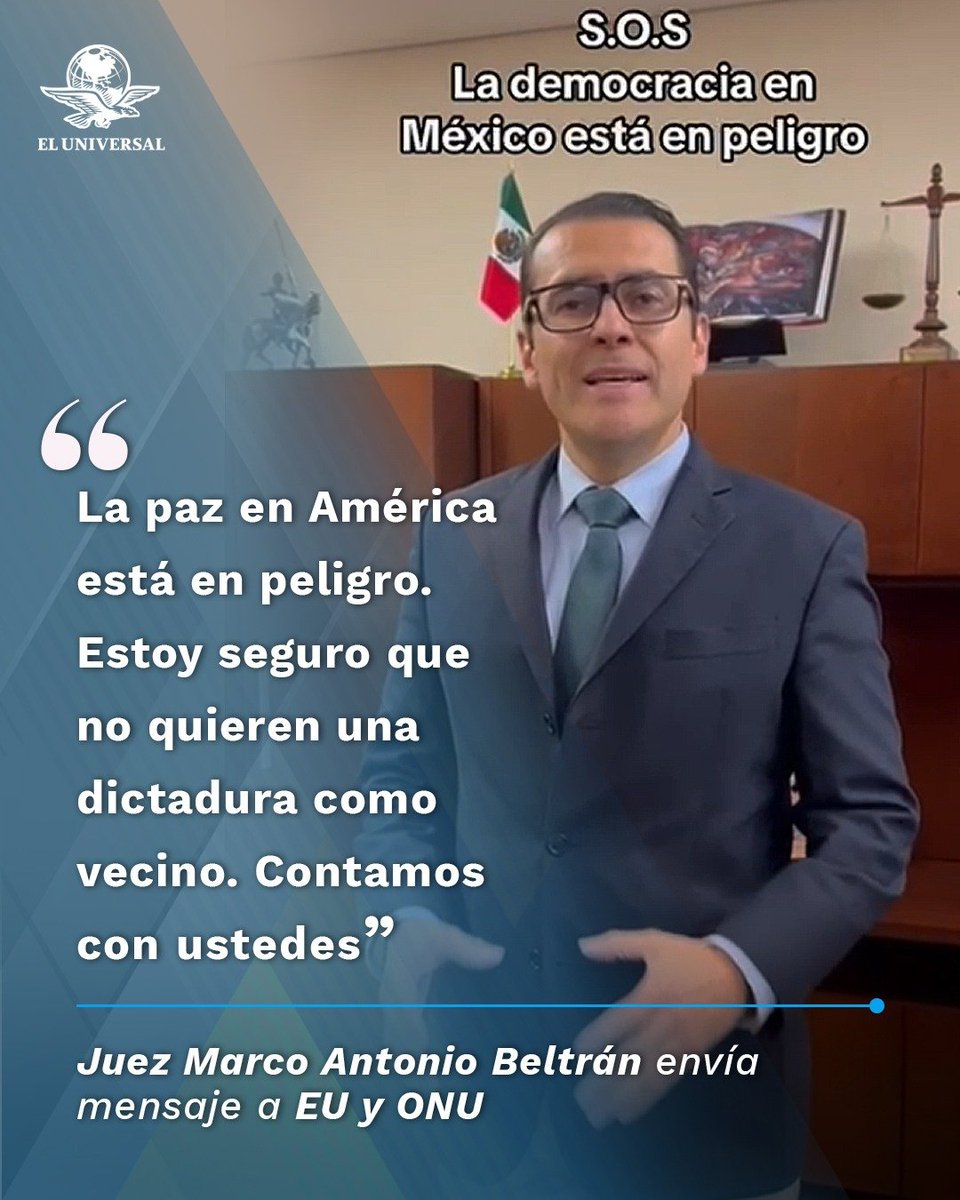 🗣️ Marco Antonio Beltrán Moreno, juez de Distrito del Centro de Justicia Penal Federal en el Edomex, envío un mensaje a Estados Unidos y a la ONU en el que alerta que la democracia mexicana está en peligro. 👉 tinyurl.com/29hcd2u5