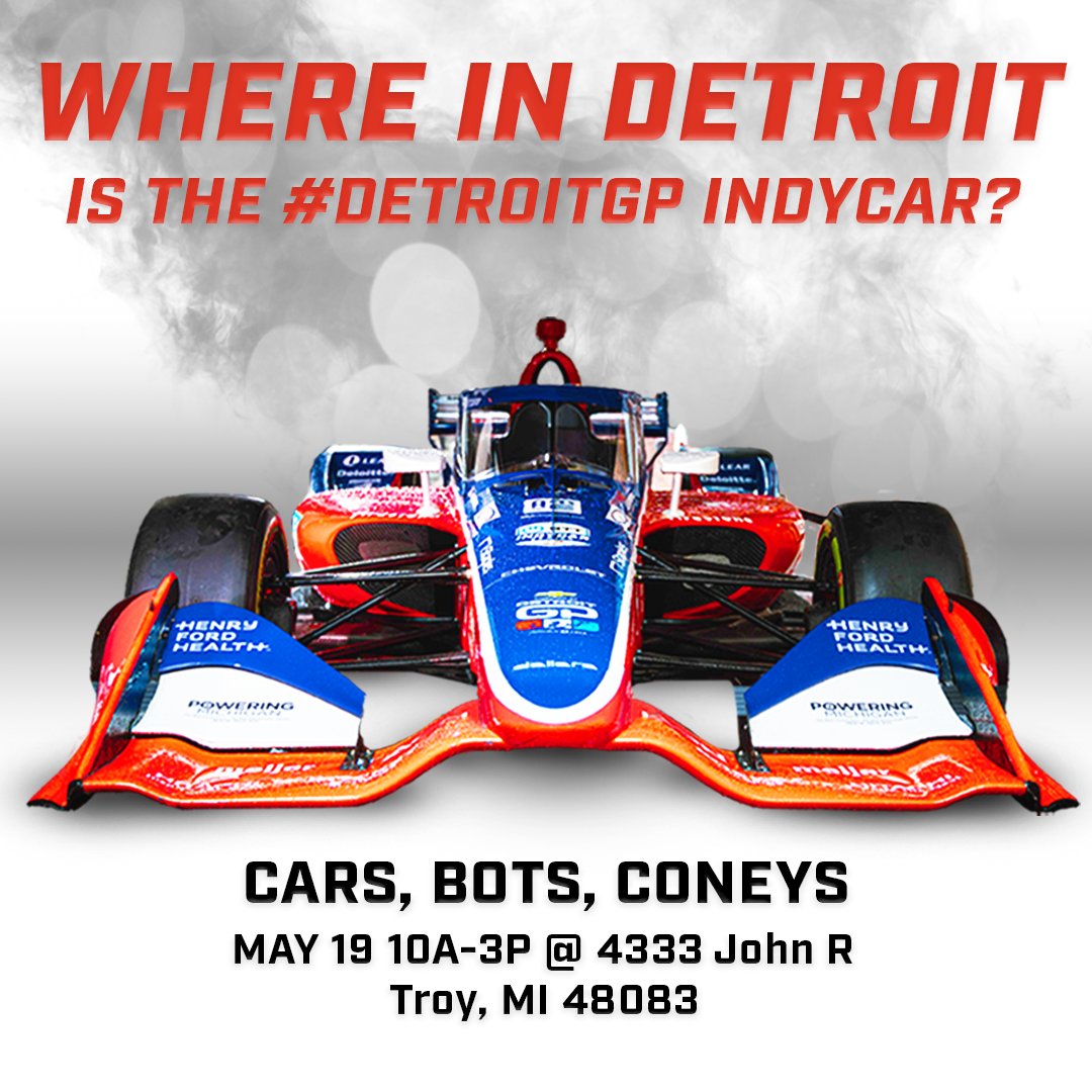 Here’s everywhere you can find the #DetroitGP #INDYCAR this weekend! Swing by to get your photos. 📍Friday, May 17: MDOT Monroe Welcome Center 📍Saturday, May 18: Michigan Humane Mutt March 📍Sunday, May 19: Cars, Bots, and Coneys #WeDriveDetroit // #MotorCity