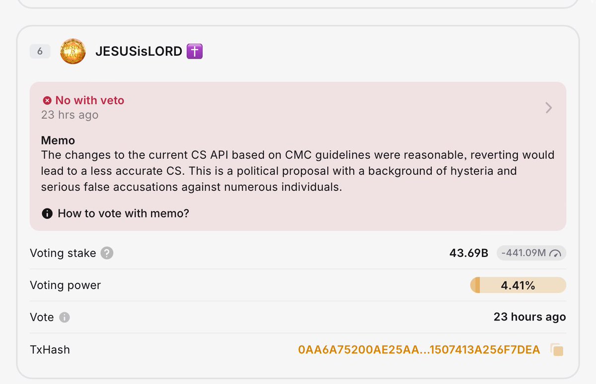 Proposal #12103 

 ✅ 3 days left to vote

To clarify my personal opinion on the circulating supply issue, I wanted to clear up a few inaccuracies in this comment. 

First of all, the guidelines in CMC do not account for active bankruptcy proceedings, a pending ruling including a
