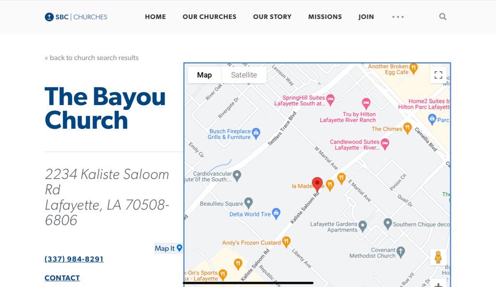 This church, Bayou Life Church, is an SBC church. Go here churches.sbc.net/church/bayou-l… this will show you.