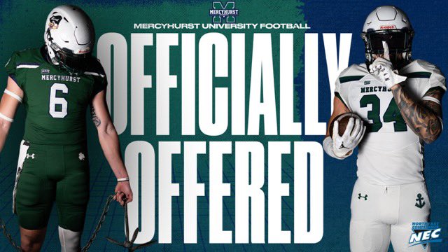 After a great conversation with @CoachJones256 I am excited to announce I have received an offer from Mercyhurst University!!! @CoachWaring @AFL_YorkPA @thefactorybma @CoachMattGrz @CoachCregger @RussellStoner24 @RLFootball @jesseshay