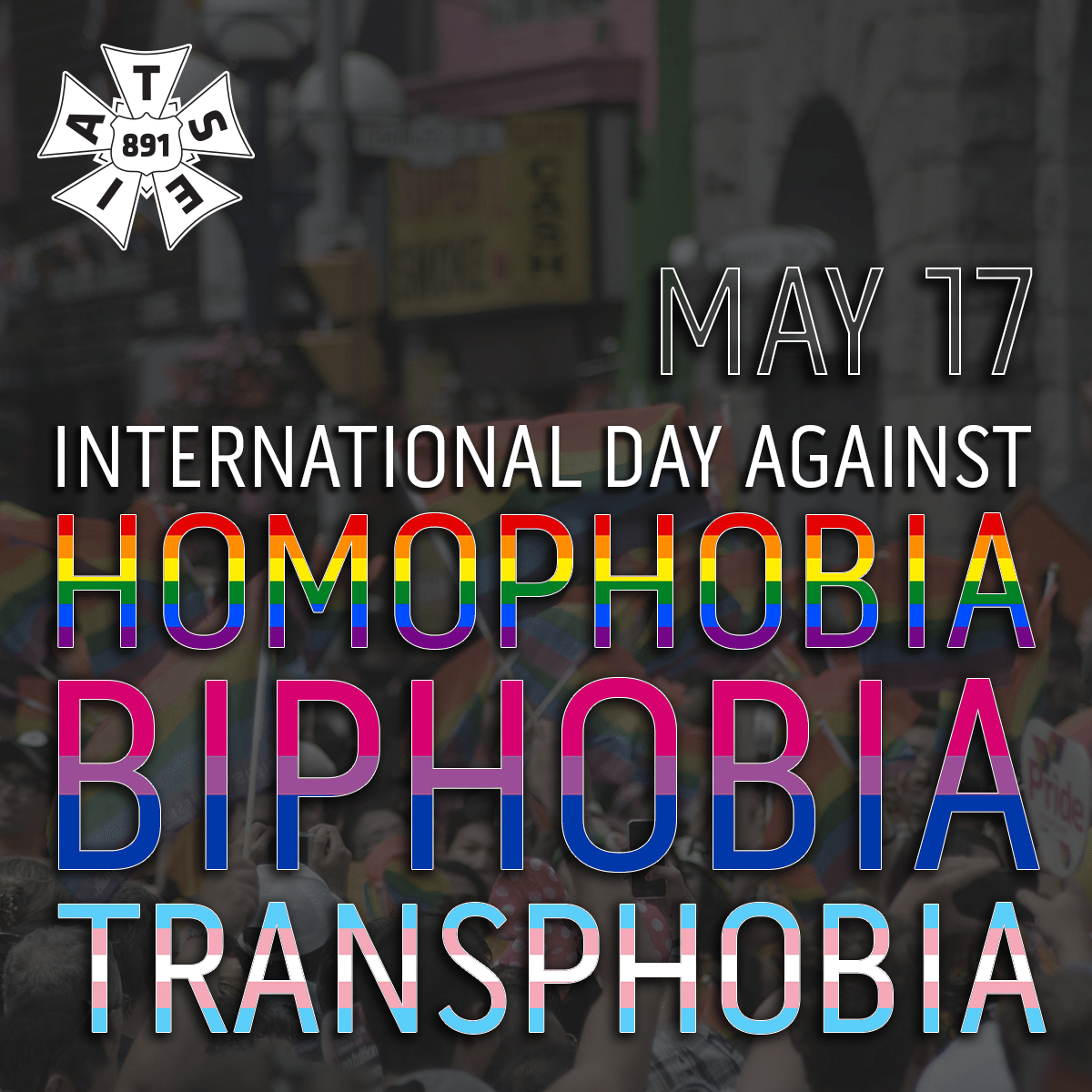 Each year, International Day Against Homophobia, Transphobia, and Biphobia is recognized on May 17 worldwide to fight discrimination and violence towards our 2SLGBTQIA+ community and kin. Everyone is entitled to live in a world free from hate and discrimination. #IDAHOBIT2024