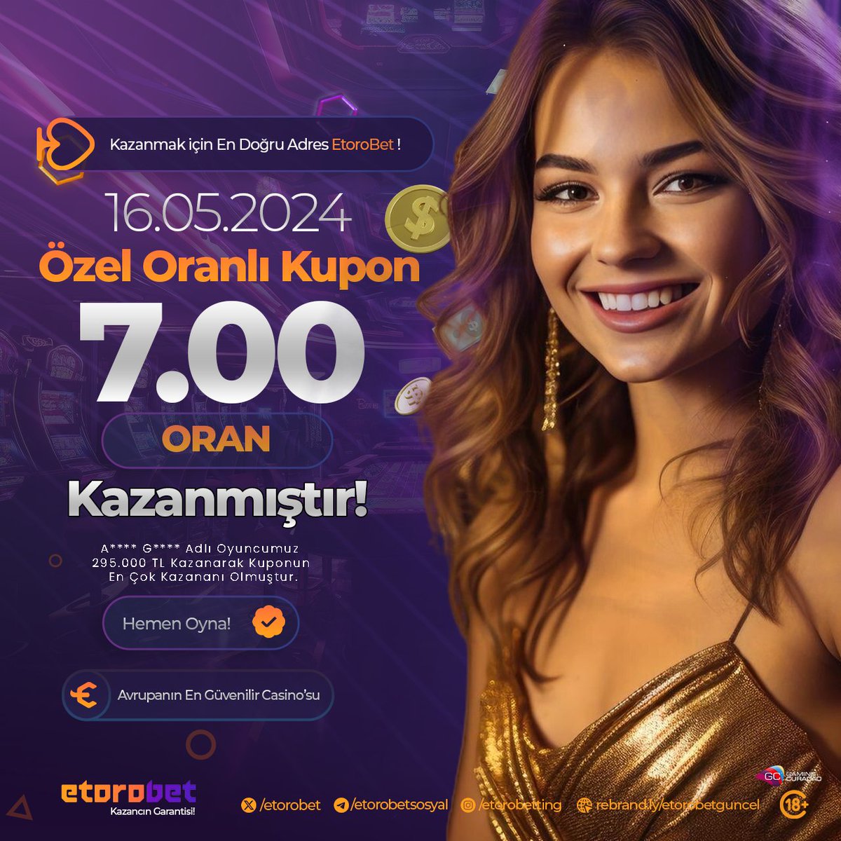 EtoroBet⭐ Kazanç Serisi Devam Ediyor! ⚡️16.05.2024 7.00 Özel Oranlı Kupon Kazanmıştır! 💥EN YÜKSEK ORANLAR VE IŞIK HIZINDA ÇEKİM GARANTİSİ SENİ BEKLİYOR ! 🪐Hemen Kayıt Ol ❯ rebrand.ly/etorobetguncel