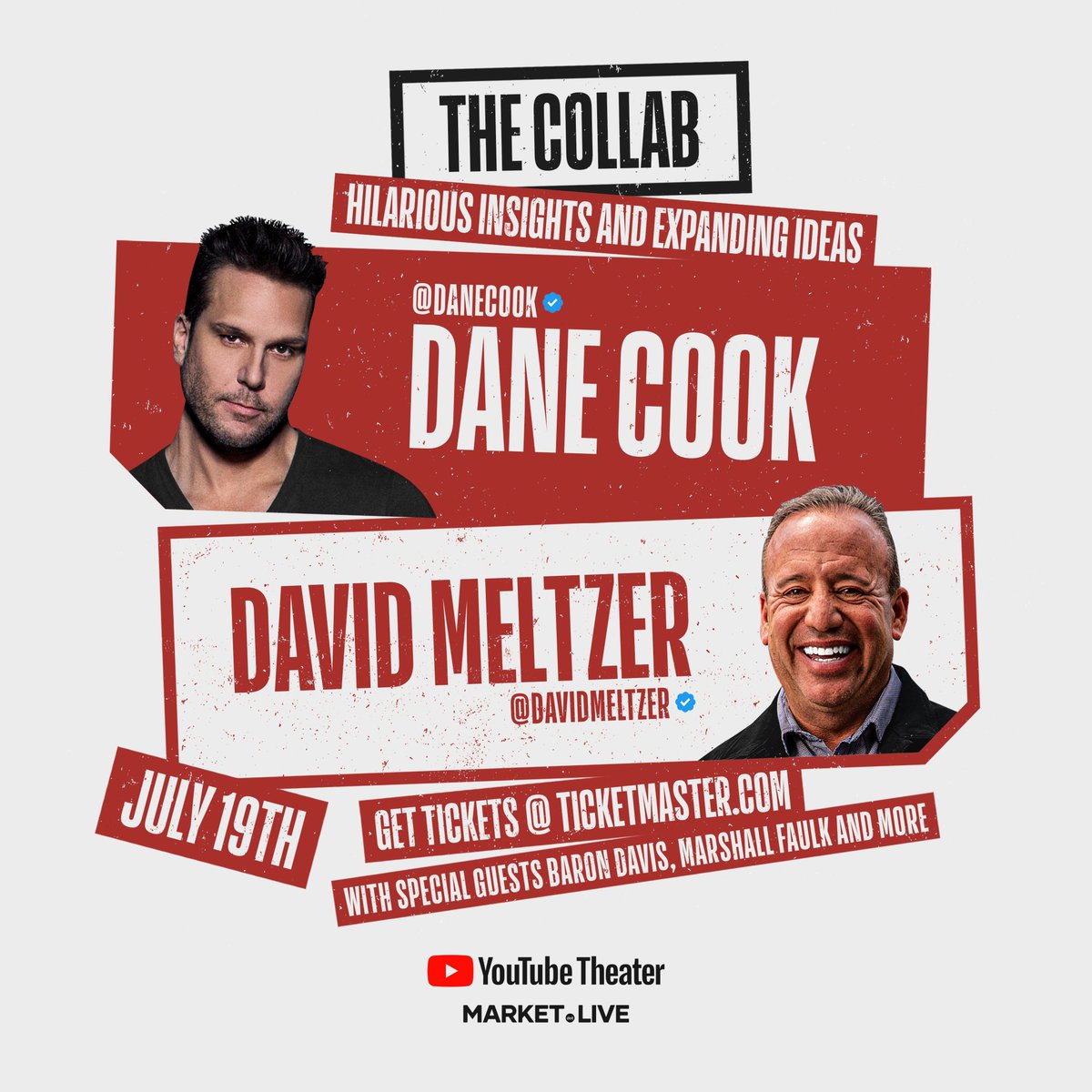 Pre-Sale Tickets Now Available!

Join me and @davidmeltzer for 
“The Collab” at @youtubetheater on Friday, July 19th w/ special guests Baron Davis, Marshall Faulk, & more.
Go to Ticketmaster.com to get your Pre-Sale tickets now by using code: “THECOLLAB11”
Pre-sale ends at