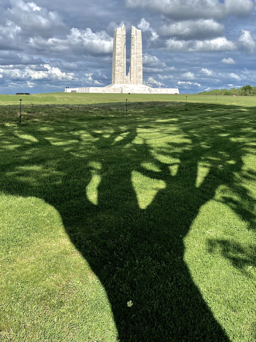 The shadow of one of 1000’s of maple trees points to the Canadian National Vimy Memorial <a href="/VeteransENG_CA/">Veterans Affairs CA</a> <a href="/dgsbattlefields/">DGS Battlefields</a>