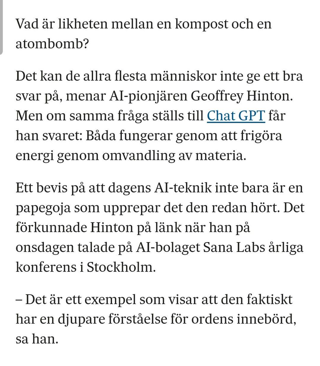 kentlundgren's tweet photo. Professor Geoffrey Hinton varnar för AI på toppmöte i Sverige | SvD https://t.co/hOHXCaxAF9  #nyaAI https://t.co/Ok1s6YAjJN