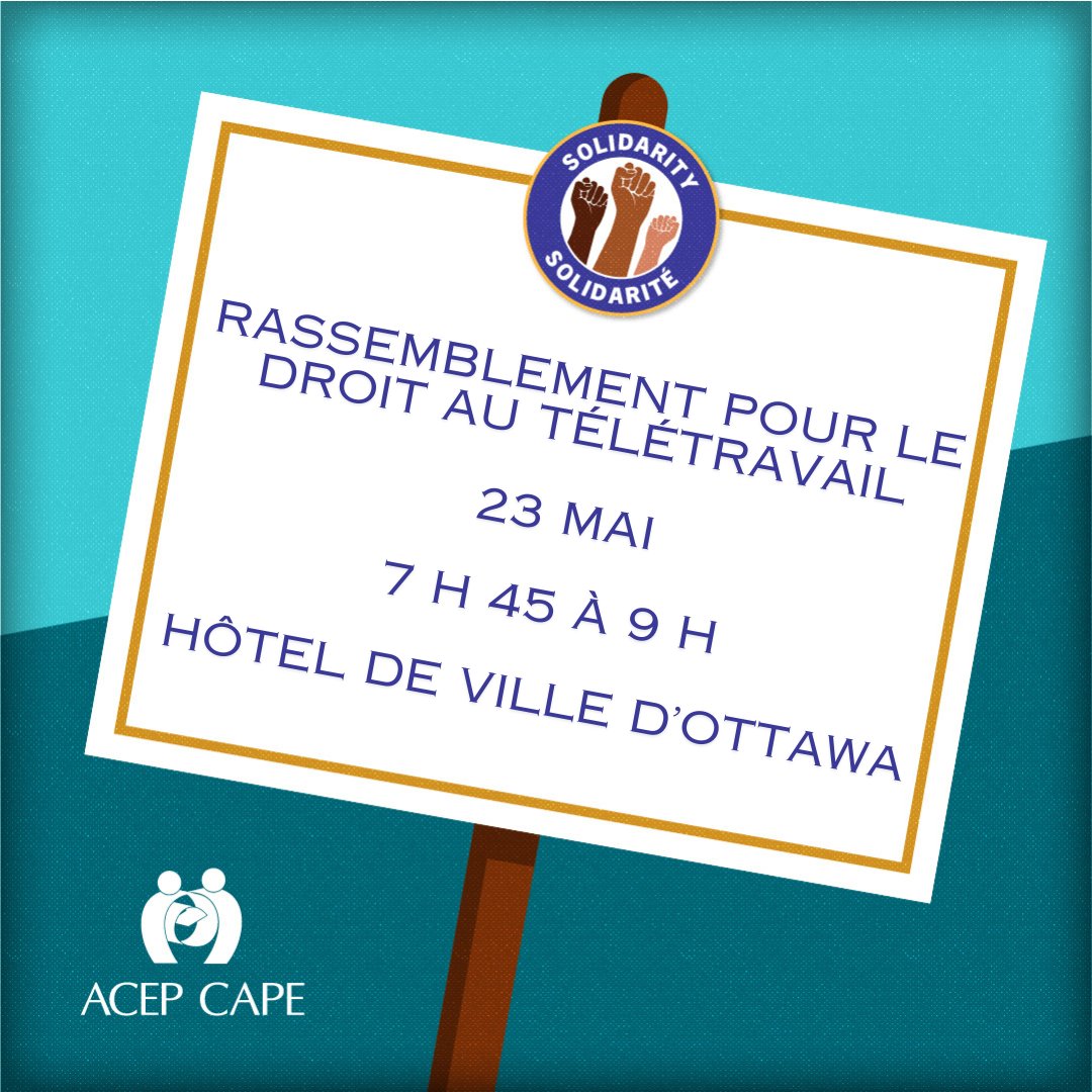 R.S.V.P.➡️Des syndicats fédéraux et des groupes d’Ottawa se mobilisent pour le télétravail et des communautés plus fortes! acep-cape.ca/fr/evenements/… #ÇaTravailleÀDistance #SyndCan