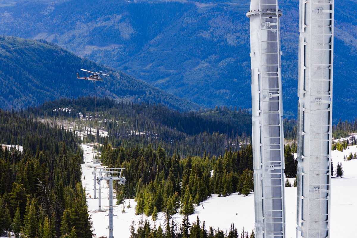 SunPeaksResort's tweet image. This week, a Kaman K-MAX helicopter could be seen flying towers and other components into the West Bowl for installation by the Doppelmayr team. We look forward to bringing you more behind-the-scenes glimpses as we continue to develop the West Bowl Express for the winter 2024-25.