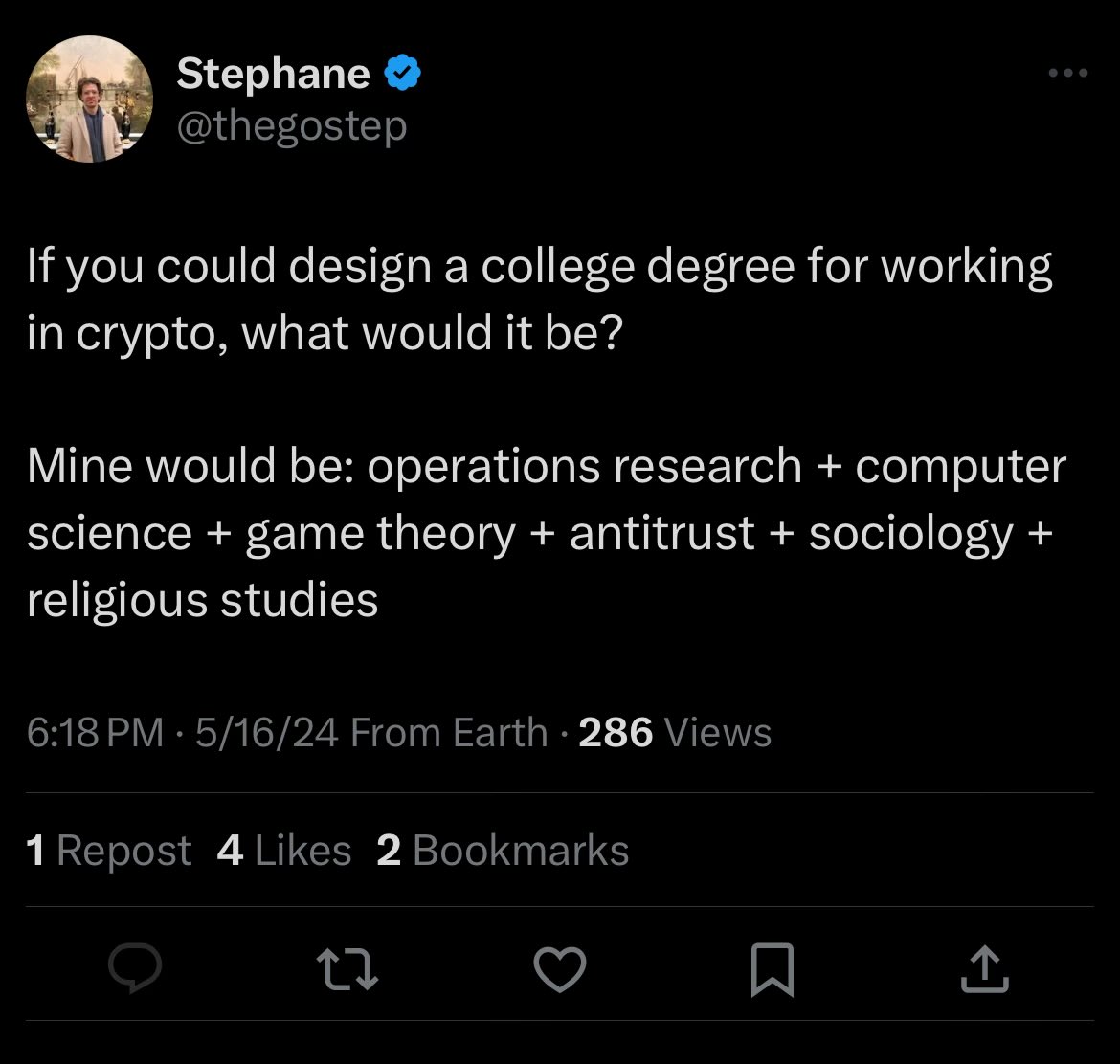 KohorstLucas's tweet photo. this was my self directed blockchain tech degree from RIT https://t.co/6ao9VvGTPm

Covered most of this stuff CS, Econ, etc. religious studies is an interesting addition https://t.co/bR8XFbcp80