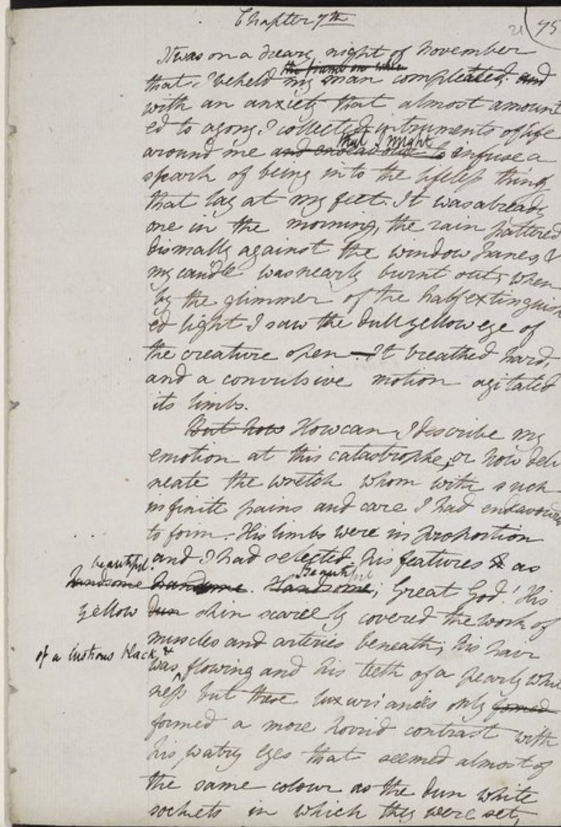 By the hand of Mary Shelley, a page from the manuscript of Frankenstein (1818)