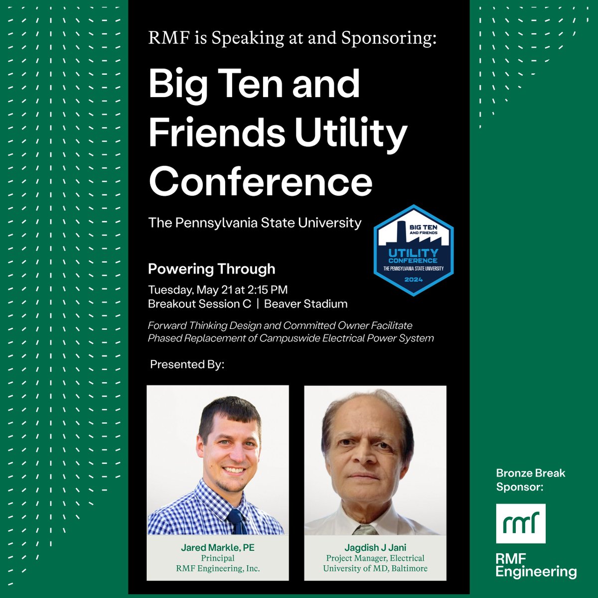 RMF Engineering, Inc (@rmfengineering) on Twitter photo #RMF is speaking at & sponsoring <a href="/penn_state/">Penn State</a>'s Big 10 & Friends Utility Conference! Check out RMF’s Jared Markle, PE and University of Maryland, Baltimore (UMB)’s Jagdish J Jani as they discuss the upgraded #electrical distribution system at <a href="/UMBaltimore/">University of Maryland, Baltimore</a>.
#rmfengineering #RMF is speaking at & sponsoring <a href="/penn_state/">Penn State</a>'s Big 10 & Friends Utility Conference! Check out RMF’s Jared Markle, PE and University of Maryland, Baltimore (UMB)’s Jagdish J Jani as they discuss the upgraded #electrical distribution system at <a href="/UMBaltimore/">University of Maryland, Baltimore</a>.
#rmfengineering