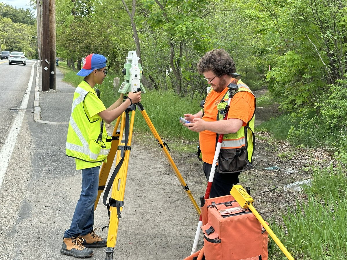 Surveyors were out Wednesday morning May 15, 2024 at the trail intersection of Edgell Rd in Framingham. #BFRTinFramingham