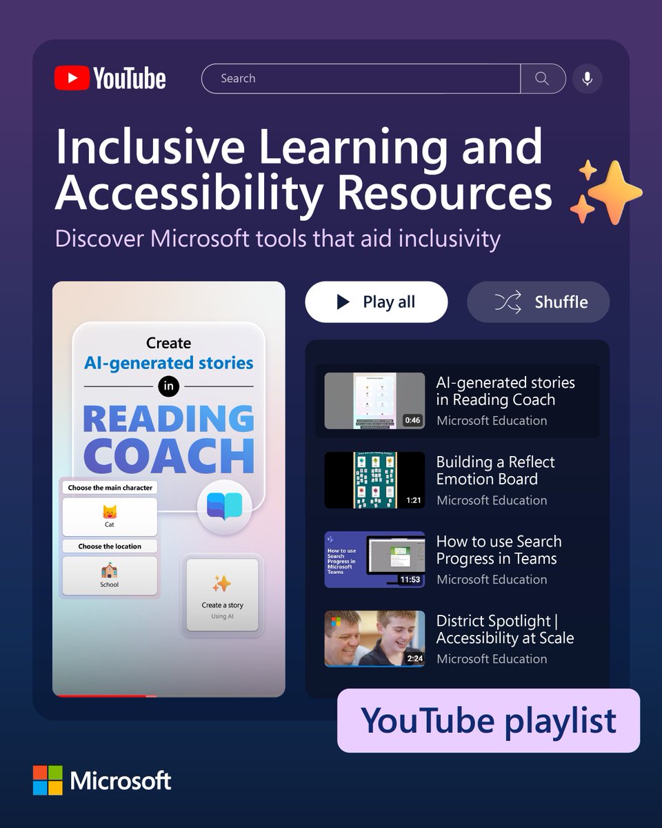 Press play on inclusivity. ▶️ From how-to walkthroughs to feature and tool overviews, explore this curated playlist and enhance accessible learning in the classroom: msft.it/6016Ykb8m #MicrosoftEDU #GAAD