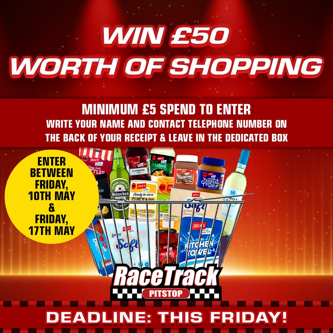 🛍️🎉 **Spend £5 for a chance to win £50 worth of shopping!** 🛒✨ 

Simply enter your receipt with your name and contact number at the provided lockable box behind the till. Hurry, 5 lucky winners will be drawn by 24th May! 

#ShoppingSpree #GiveawayAlert