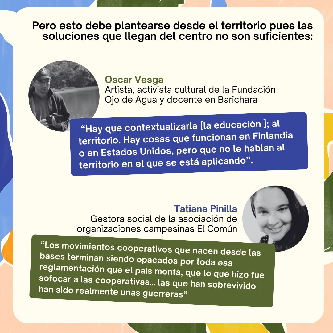 Para pensar en las soluciones, debemos tener en cuenta a la educación, aquí citamos a <a href="/diazcon1/">Jhon Diaz</a>, pero también debemos plantearlas desde el territorio, como nos dicen Oscar Vesga y Tatiana Pinilla. 👇