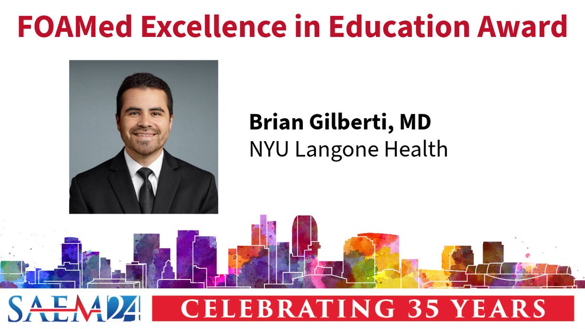 Congratulations to Brian Gilberti, MD, on winning the #FOAMed Excellence in Education Award! <a href="/BrianGilberti/">Brian Gilberti, MD</a> <a href="/Core_EM/">Core EM</a>

See all our #SAEM24 Award Winners: ow.ly/w1rf50Rv7PV