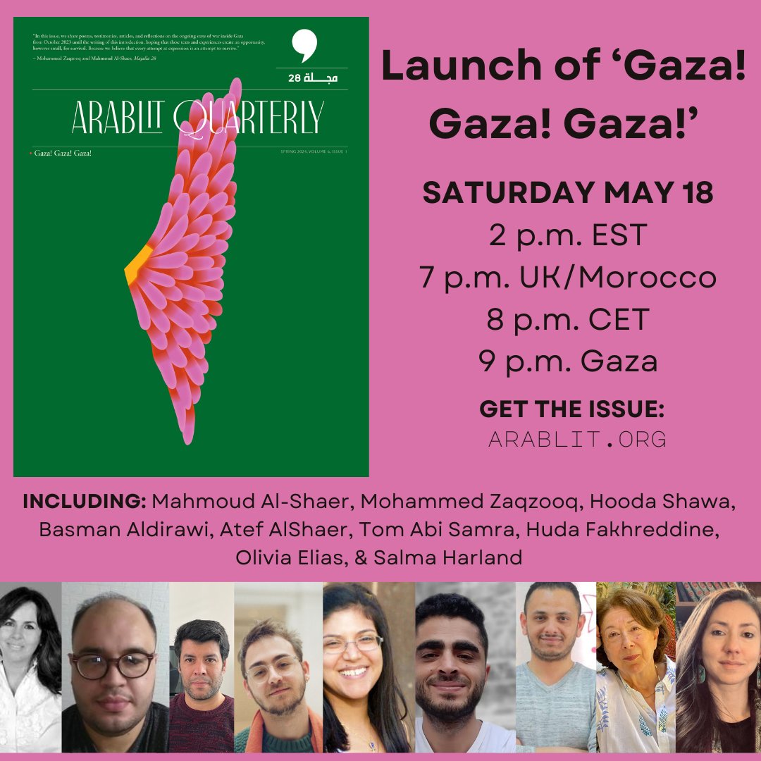Please join us SATURDAY, MAY 18 [time varies based on your time zone] for the launch of 'Gaza! Gaza! Gaza!' You can bookmark it, subscribe for a notification, &/or add it to your calendar: youtube.com/c/arablitquart…