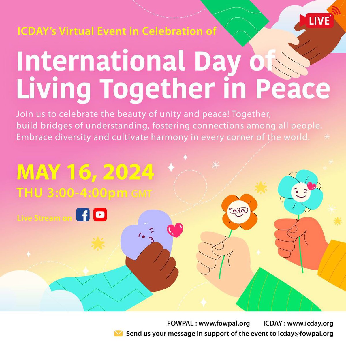 Join us to celebrate the beauty of unity and #peace! Together, build bridges of understanding, fostering connections among all people. Embrace #diversity and cultivate #harmony in every corner of the world.
youtube.com/live/aPcliRDZe…