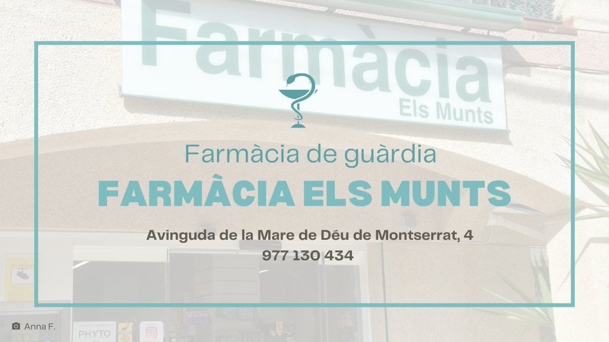 ⚕️ La #farmàciadeguàrdia aquesta setmana a #Torredembarra és la farmàcia Els Munts. 📍 Avinguda de la Mare de Déu de Montserrat, 4 ☎ 977 130 434 ℹ️ ow.ly/JKJG50QB3fi 📷 Anna F.