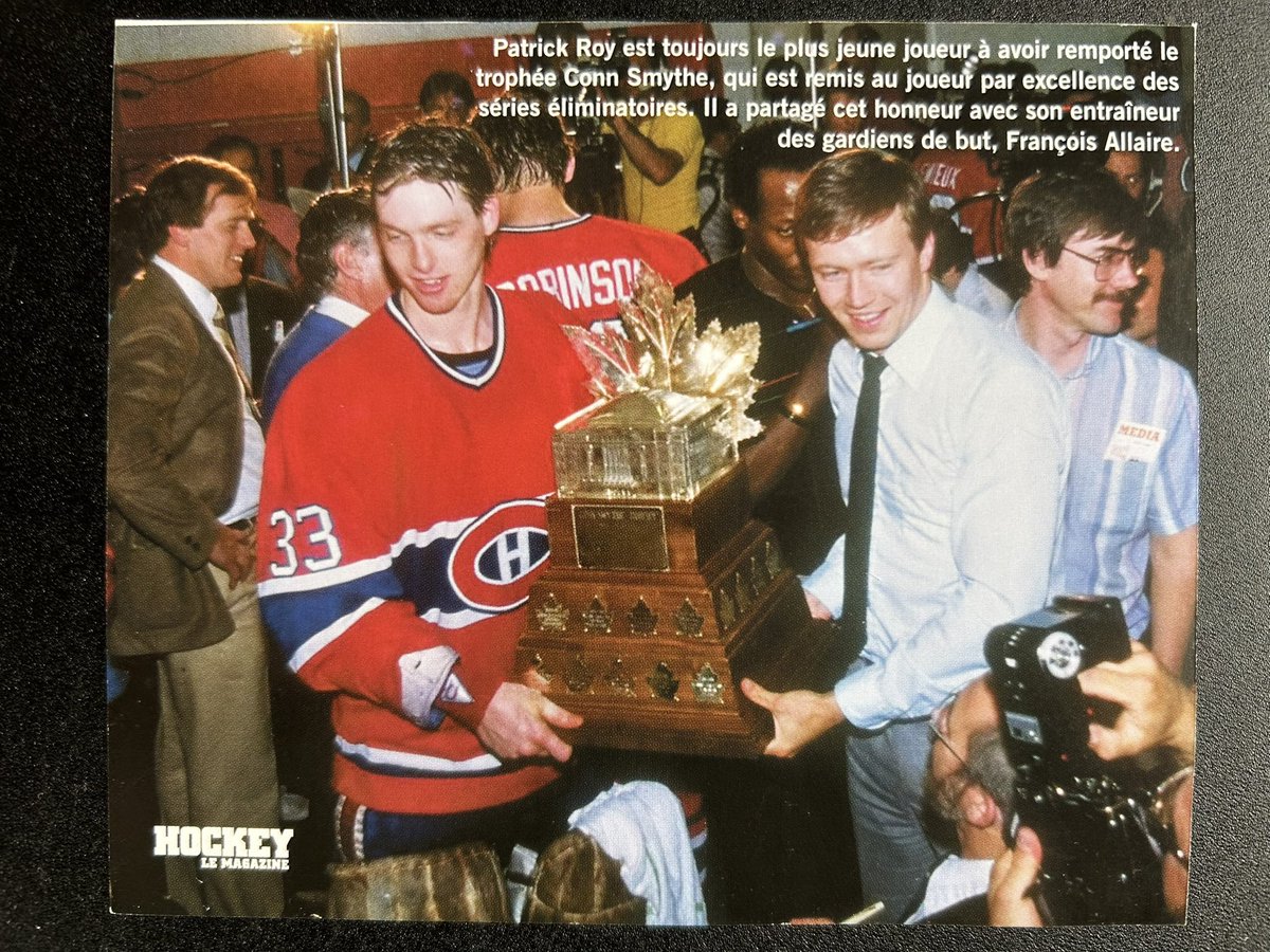 #PatrickRoy is still the youngest player to win the Conn Smythe Trophy, which is awarded to the playoff MVP. He shared this honor with his coach
goalkeepers, #FrançoisAllaire.