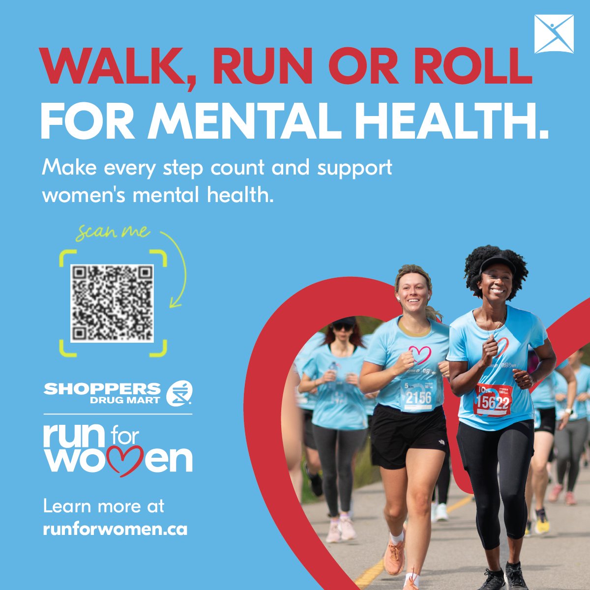 Women continue to be disproportionately impacted by mental health. We’ve partnered with the @ShoppersDrugMart @RunForWomen to raise awareness for women’s mental health support. Walk, run or roll with us on June 8th! Sign up today at runforwomen.ca
