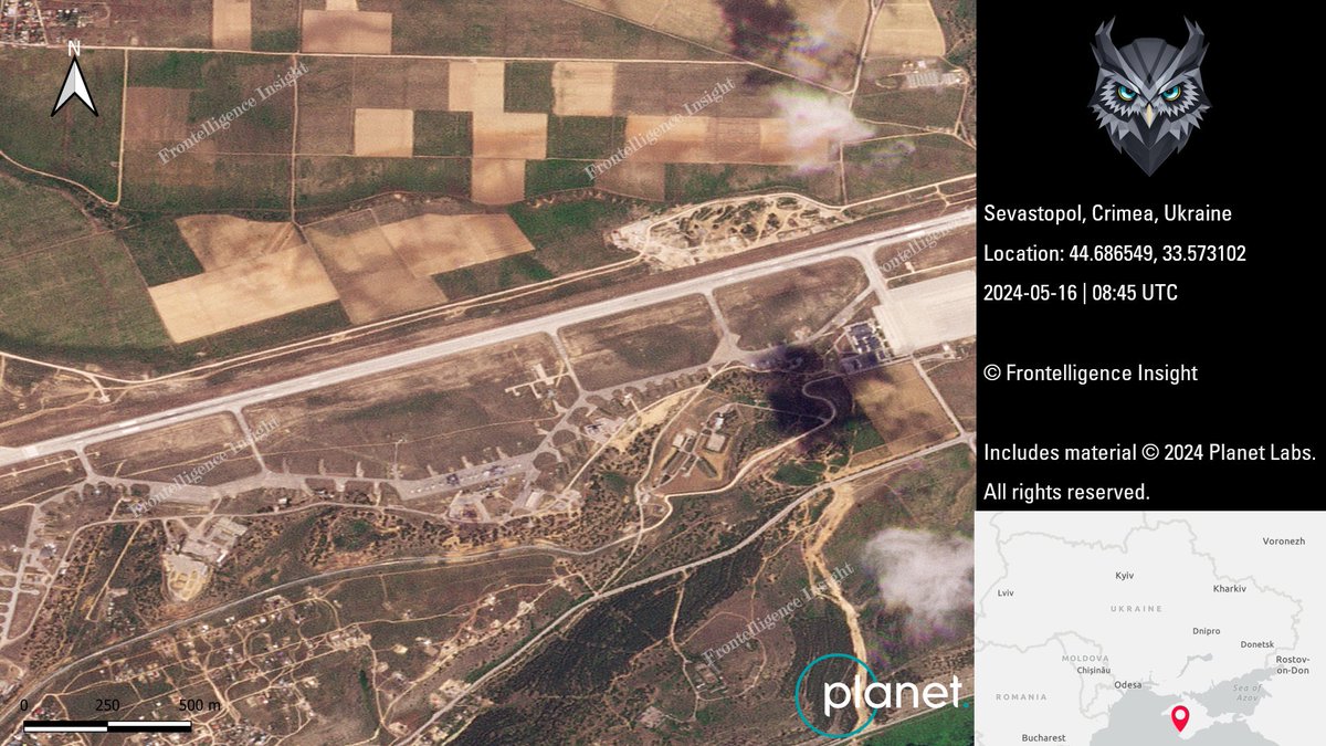 Frontelligence Insight conducted an initial Battle Damage Assessment of strikes on Belbek Airfield in Crimea on May 15th and 16th. This analysis is based on mid-resolution images taken on May 16th Before continuing, please like, share, and follow to aid with visibility. 🧵Thread