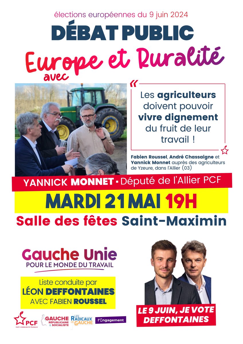 le 21 mai, avec @L_Deffontaines , #reprenonslamain sur la #ruralité, sur l'#agriculture responsable avec @YannickMonnet3 à Saint maximin