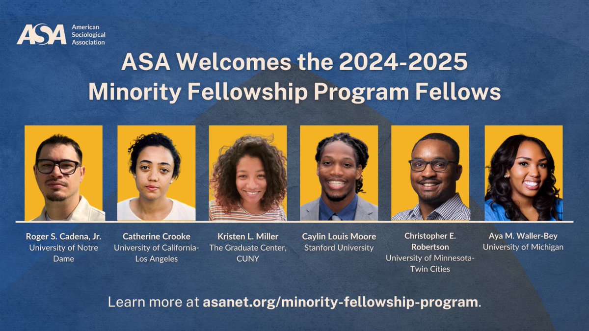 ASA congratulates the 2024–2025 (Cohort 51) Minority Fellowship Program (MFP) Fellows. These talented PhD candidates were chosen from a highly competitive pool of applicants to receive support while writing their dissertations. bit.ly/3QNdyz1