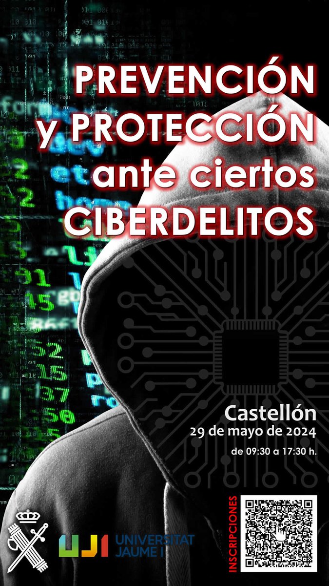 Actividad #CulturaSeguridadGC 💻 Webinar 'Prevención y Protección ante ciertos #Ciberdelitos' 🗓️ 29 de mayo 🕓 09:30 - 17:30 h 🎯 Dirigida a la ciudadanía en general 🫰Inscripción gratuita ✍️ Inscripciones hasta el mismo día👇 forms.gle/aDmVDnVH91U8Vc…