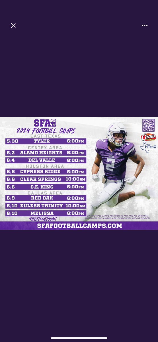 Grateful for the camp invite !!! @itsCoachBrooks @SFA_Football @RecruitLamar