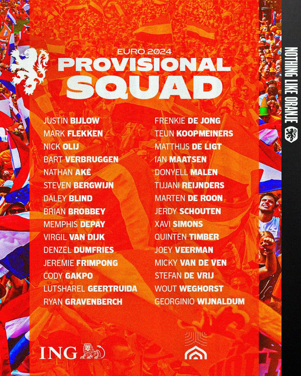 🚨🇳🇱 OFFICIAL: Dutch national team provisional squad with initial 30 players for Euro 2024! Jurrien Timber, Joshua Zirkzee and Wieffer have been left OUT. ⛔️