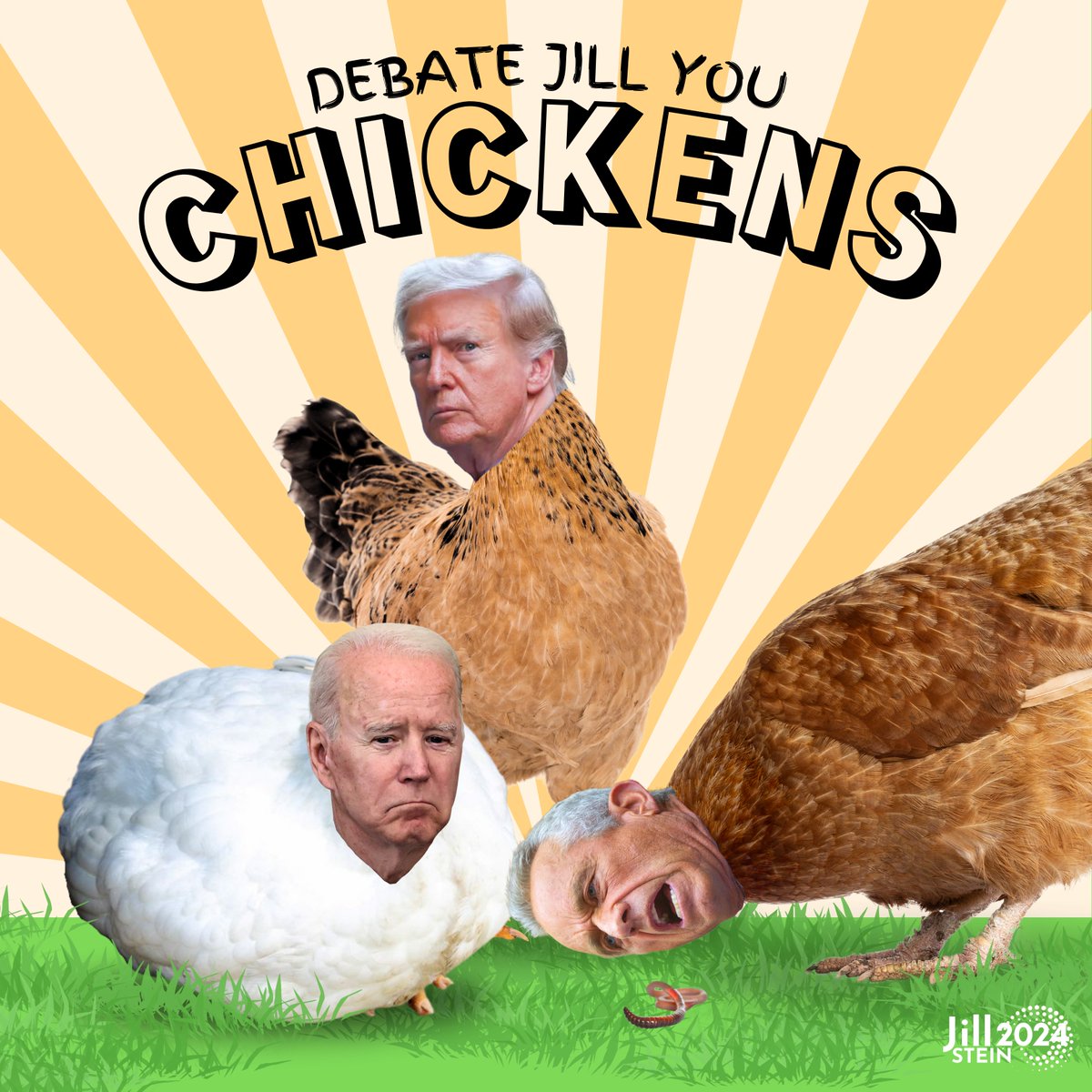 Will my opponents stop ducking and agree to debate me? Or are they... chicken? Add your name to tell Biden, Trump and RFK Jr.: stop hiding from democracy and debate Jill! jillstein2024.com/debate