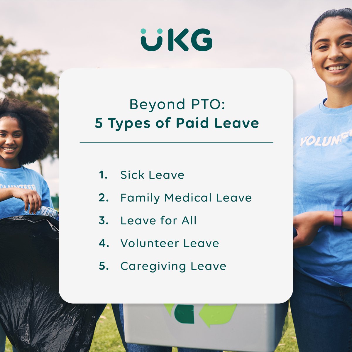 Discover how to go beyond paid time off and embrace these 5 types of paid leave. From parental to volunteer time off, find out how these policies can transform your workplace culture: ukg.inc/3WL3sCG. #UKGBlog #BlogPost #WeAreUKG #WorkplaceBenefits #WorkplaceCulture
