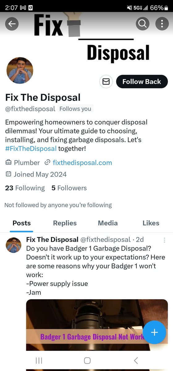I made one post about my garbage disposal breaking and this nigga follows me.