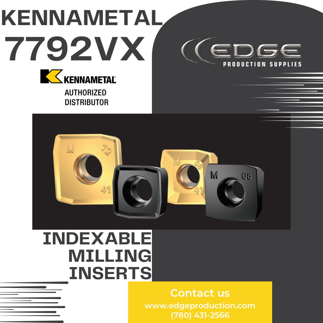 edgesupplies's tweet photo. The 7792VX indexable milling inserts from @Kennametal offer a better tool life & wider application range in stainless steel and difficult materials. Contact us today!
#EdgeProductionSupplies #TotalMachiningSolutions #Kennametal #machinetools #YEG #YYC #WesternCanada #OilandGas https://t.co/2ychiyysKw