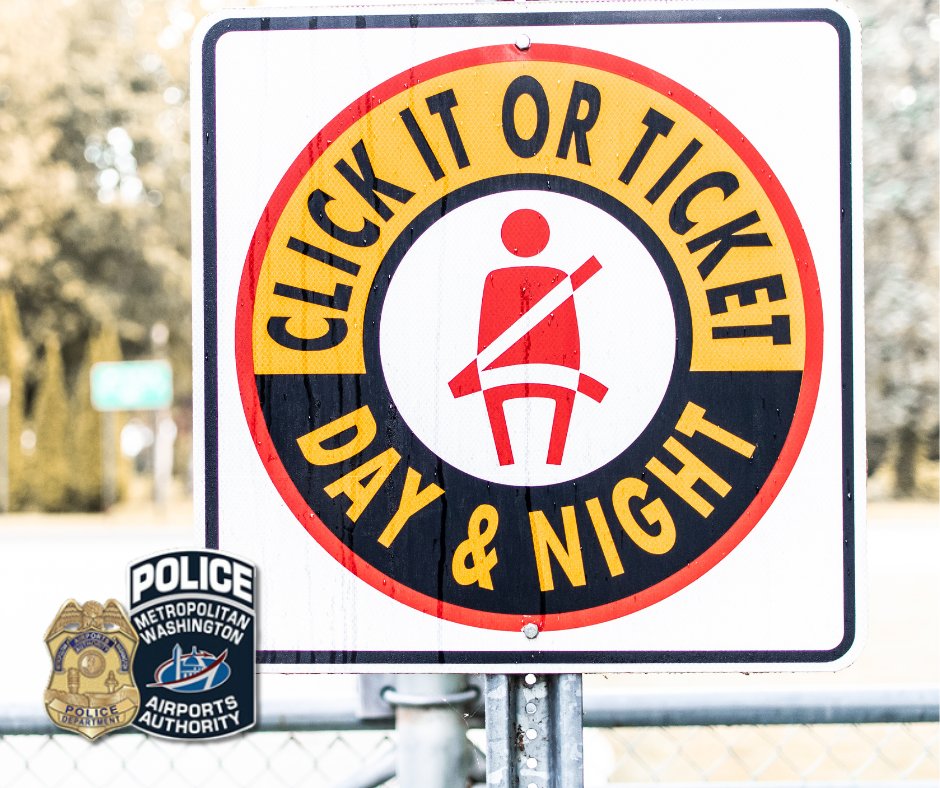 MWAA PD and other agencies are reminding drivers that one of the safest choices drivers and passengers can make is to buckle up. Buckle up all the time — for short trips and long trips

#MWAAPD #ClickItOrTicket #BuckleUp