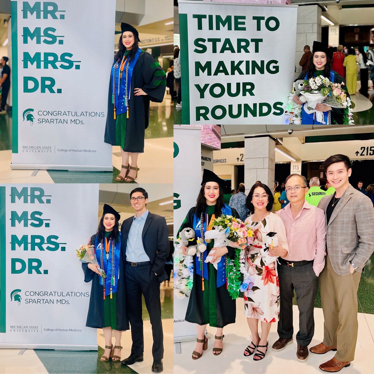 donnatranmd's tweet image. Hey look, Ma, I made it! 🥳 Thank you to my loved ones for supporting me. From struggling with mental health and failing ➡️ graduating with an MD &amp;amp; MPH &amp;amp; heading to Stanford residency, this rising psychiatrist is feeling grateful🍀 #spartanmd24 #psychiatry #stanford #graduation