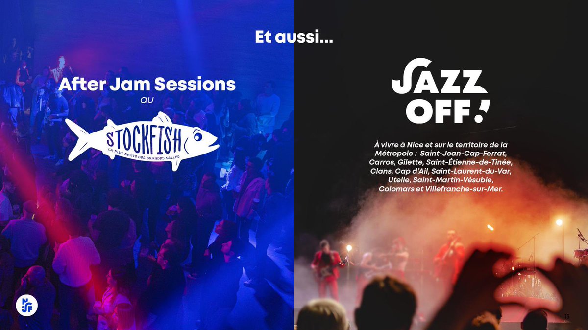 Sans oublier que les concerts se poursuivront chaque soir au Stockfish autour d’un groupe résident. Les Jazz Off aussi seront à vivre à #Nice06 et sur le territoire de la @MetropoleNCA ! #NJF24