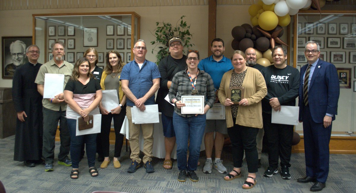 Quincy University recently hosted its annual end-of-the-year reception for faculty and staff. Employee recognitions include awards, promotions, degree completions, retirements and years of service. More info: ow.ly/3C9850RIJ0M #QuincyUniversity #FacultyRecognition