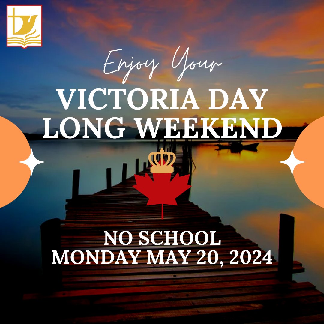 A reminder that this weekend is Victoria Day Long Weekend. There will be no classes on Monday May 20, 2024, for all @HolySpiritRCSD schools. In addition, there will be no school for our Coaldale, Picture Butte, Pincher Creek, and Taber schools tomorrow, Friday May 17, 2024. #hs4