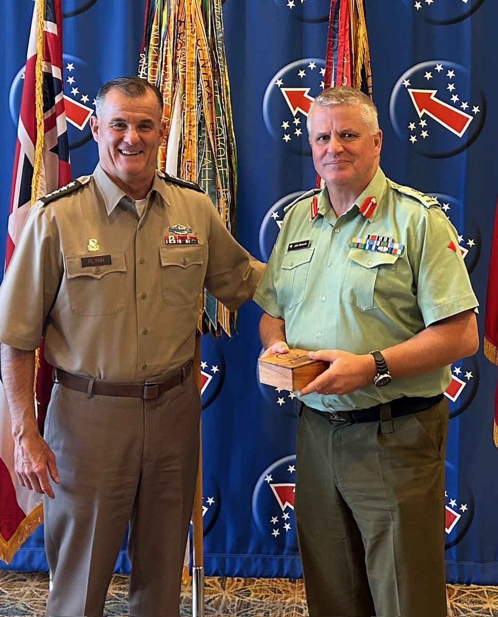 Two long standing and close friends, General Charlie Flynn and New Zealand Chief of Army, MG John Boswell following their bilateral at #LANDPAC24 🇳🇿🤝🇺🇸

@USARPAC @USARPAC_CG @NZArmy