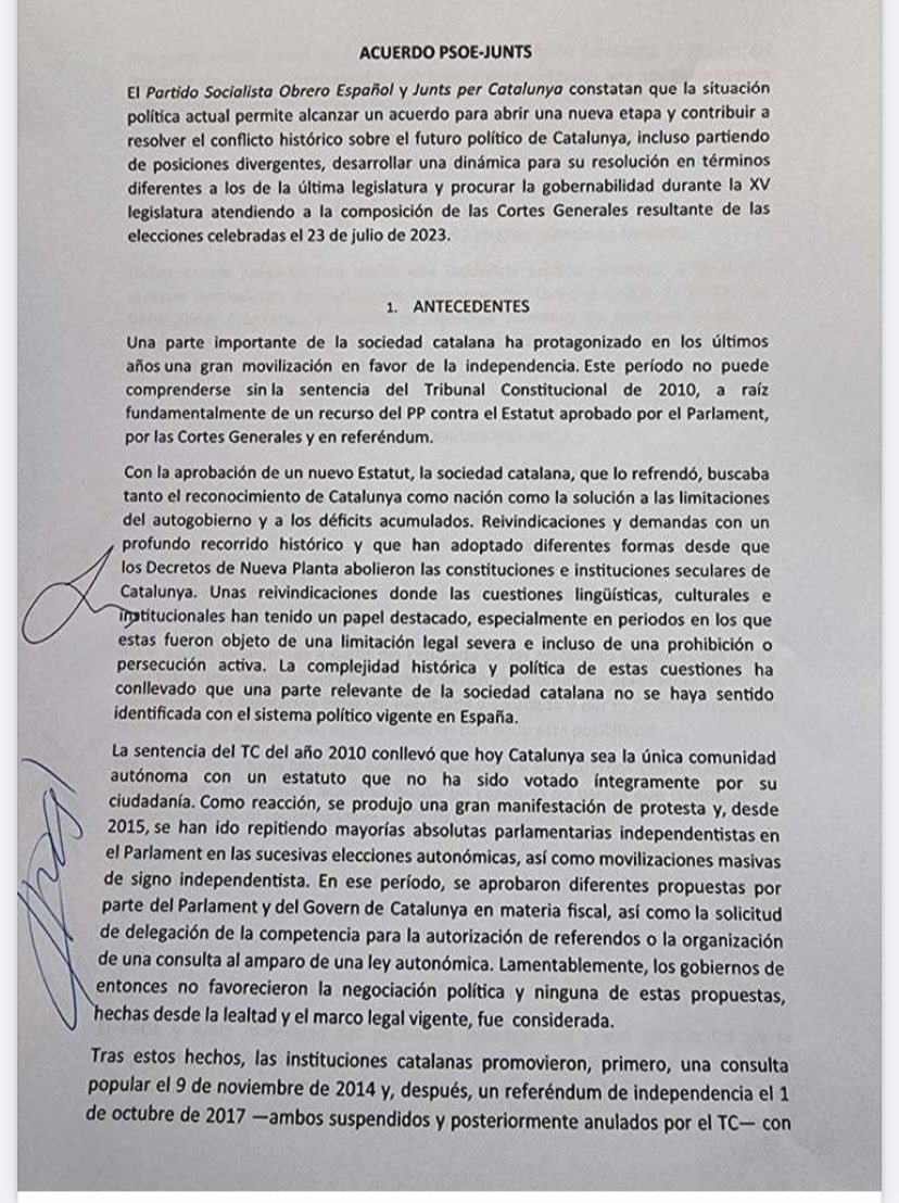 3️⃣ #TEDH “The observations were forwarded to the applicant on 9 October 2023 when he was invited to submit observations no later than 20 November 2023”
4️⃣ Pacte PSOE-Junts amnistia fake ja s’havia signat abans del finiment del termini #TEDH concretament el 9 de novembre de 2023.