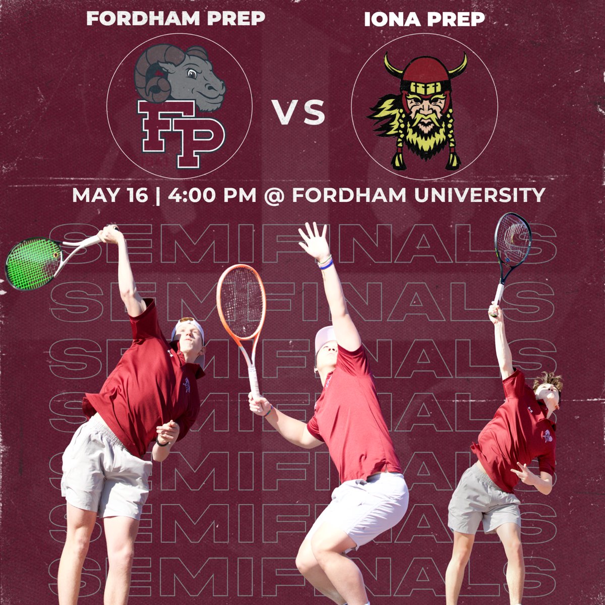 It’s Playoff time! Good Luck to our @fordhamprep Tennis Varsity team in today’s Semi-Final matchup against @ionaprepsports. The Rams will compete at 4:00 PM at Fordham University. Go Rams! 🐏🎾 #AMDG #GoRams #HomeOfChampions