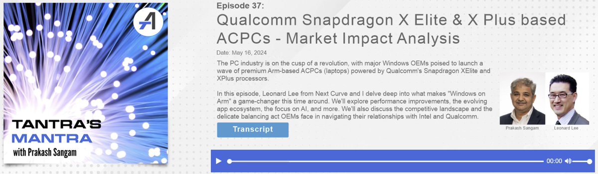 In the latest episode of #TantrasMantra #podcast my good friend @ebizexec & I discuss @Qualcomm @Snapdragon #Xelite & #XPlus #AIPC platforms bit.ly/Tantras-Mantra We delve deep into what makes #WindowsonArm a game-changer this time around, explore performance improvements,