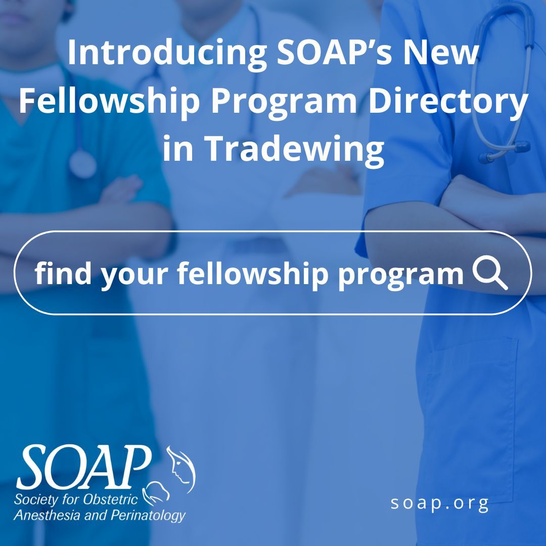 Check out SOAP's new Fellowship Program Directory in Tradewing! This listing of obstetric anesthesia fellowship opportunities was created to assist individuals interested in pursuing advanced training in obstetric anesthesiology. buff.ly/4anYJd6 #SOAP #OBAnes