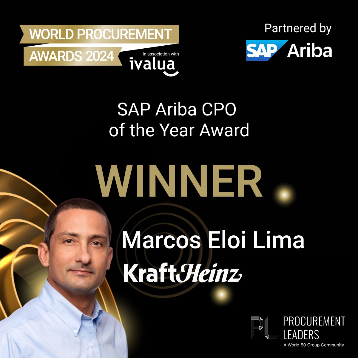 And Marcos Eloi Lima takes home the <a href="/SAPAriba/">SAP Ariba</a> CPO of the Year award! Congrats <a href="/KraftHeinzCo/">The Kraft Heinz Company</a> #PLWPA